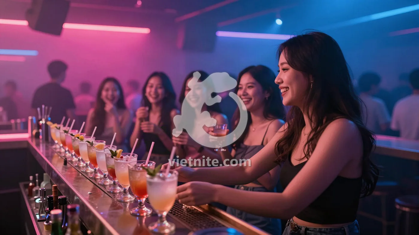 호치민 러쉬 사이공 분위기 안내 이미지 — 레이디스나이트 바 카운터